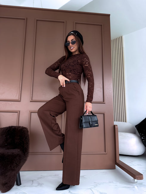 "SERENITY" mežģīņu tops HS10035 - CHOCO